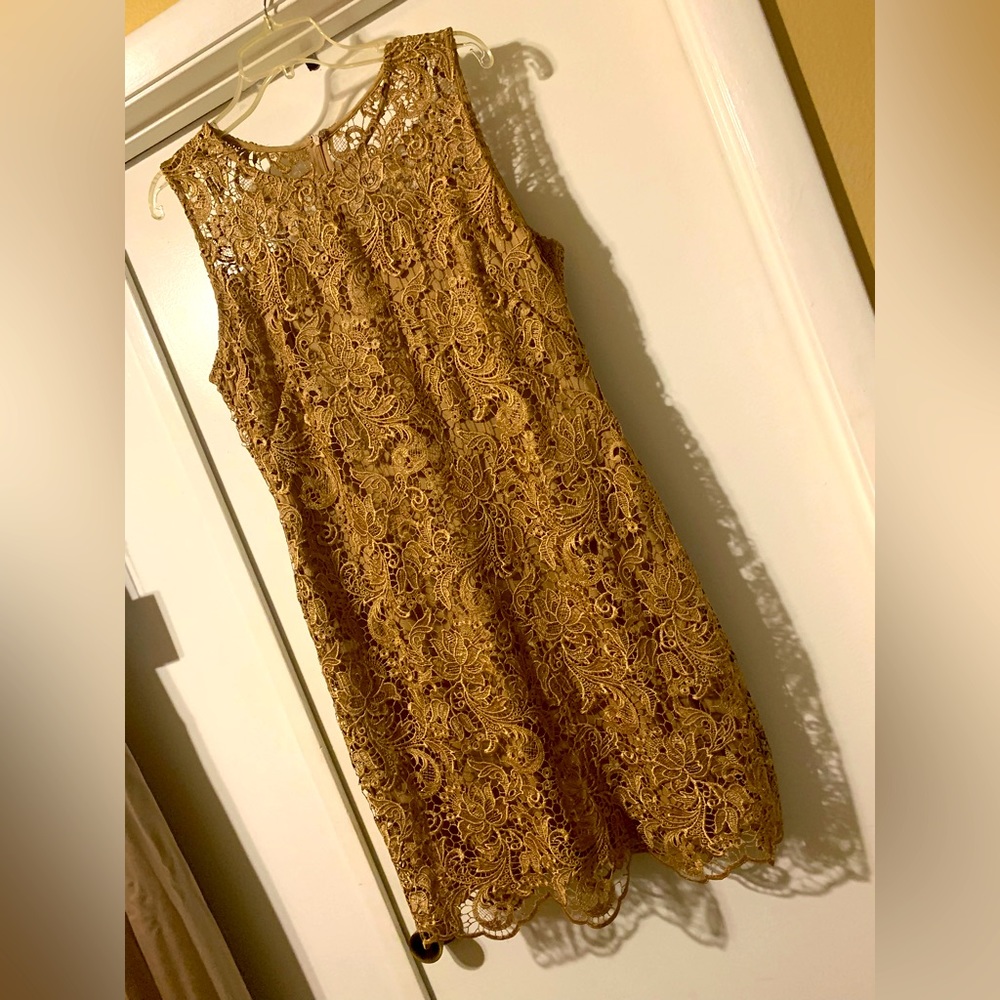 Calvin Klein crocheted lace lined sleeveless dress.